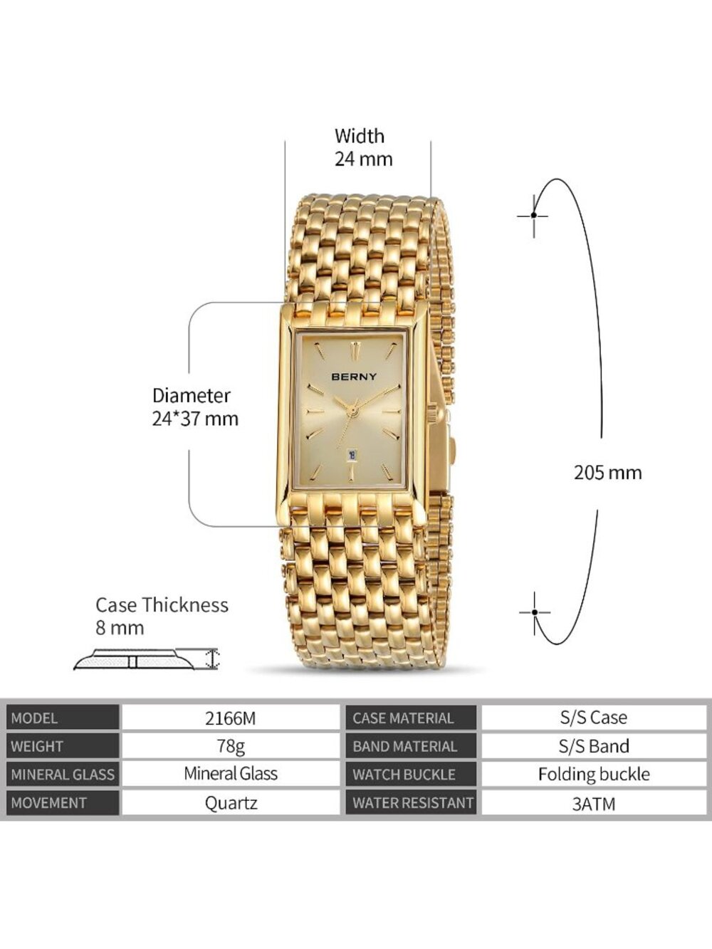 Men's Gold Date Japanese Quartz Waterproof Luxury Casual Classic Wrist Watches - Picture 5 of 6